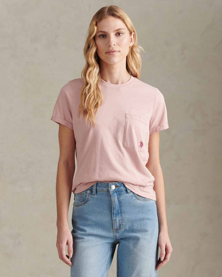 Womens Crew Neck Pocket T-Shirt in Pale Mauve