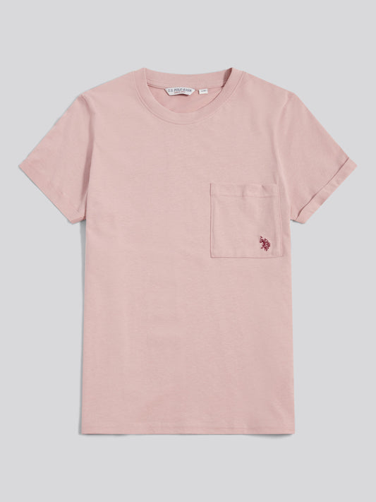 Womens Crew Neck Pocket T-Shirt in Pale Mauve