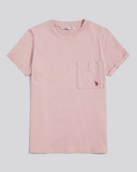 Womens Crew Neck Pocket T-Shirt in Pale Mauve