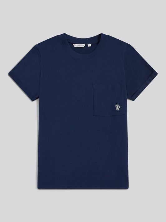 Womens Crew Neck Pocket T-Shirt in Navy Iris