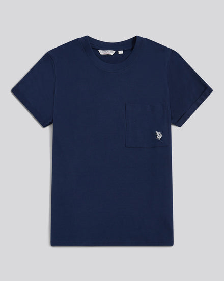 Womens Crew Neck Pocket T-Shirt in Navy Iris