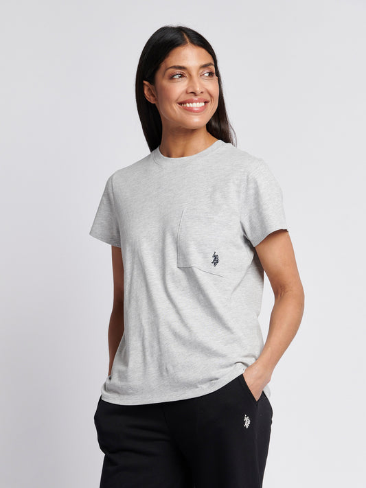 Womens Crew Neck Pocket T-Shirt in Pearl Grey Marl