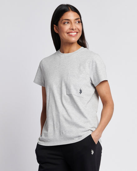 Womens Crew Neck Pocket T-Shirt in Pearl Grey Marl