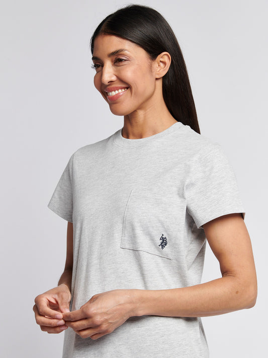 Womens Crew Neck Pocket T-Shirt in Pearl Grey Marl