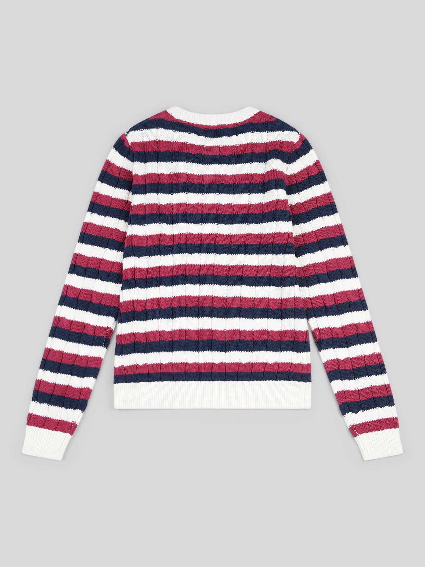 Womens Stripe Crew Neck Cable Jumper in Beaujolais