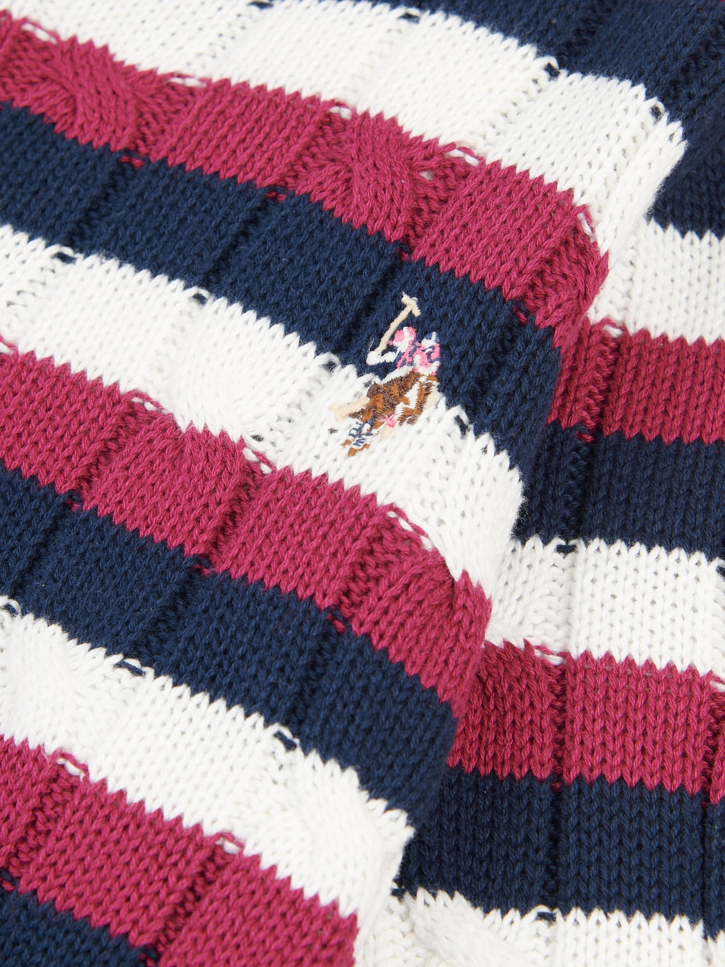 Womens Stripe Crew Neck Cable Jumper in Beaujolais