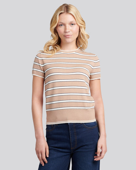 Womens Stripe Short Sleeve Jumper in Natural