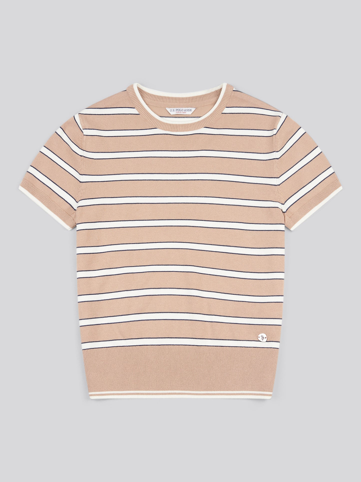 Womens Stripe Short Sleeve Jumper in Natural