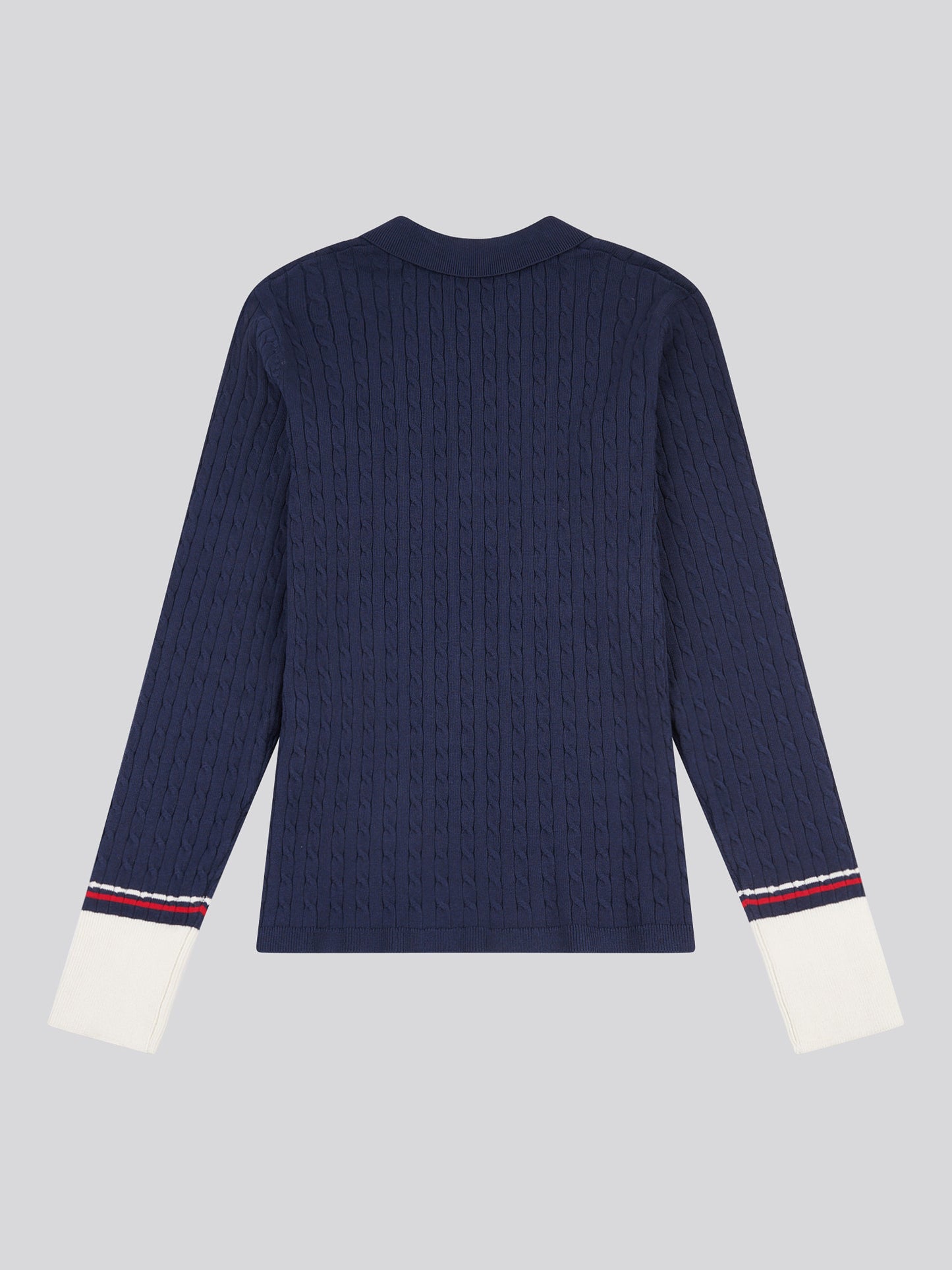 Womens Fine Cable Polo Knit in Navy Iris
