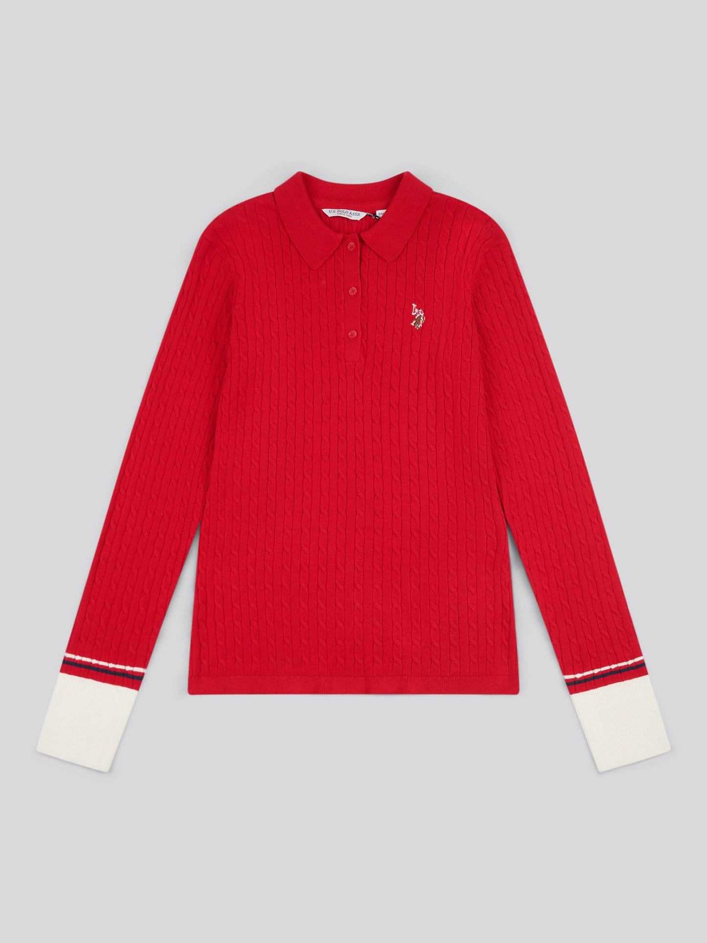 Womens Fine Cable Polo Knit in Jalapeno Red