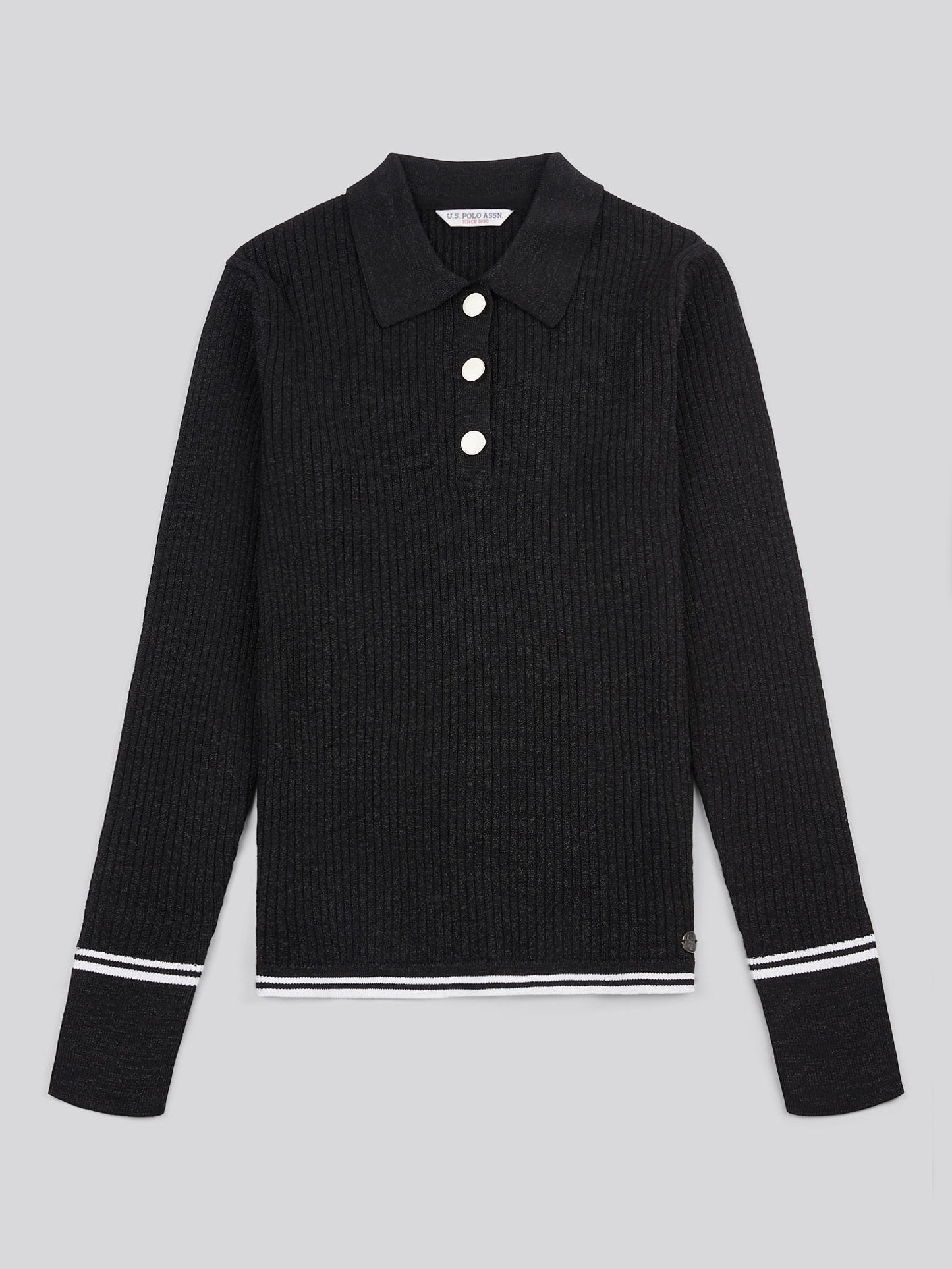 Womens Lurex® Rib Polo Knit in Black