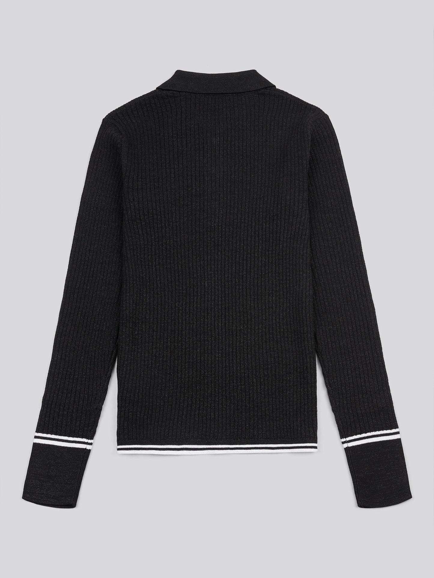 Womens Lurex® Rib Polo Knit in Black