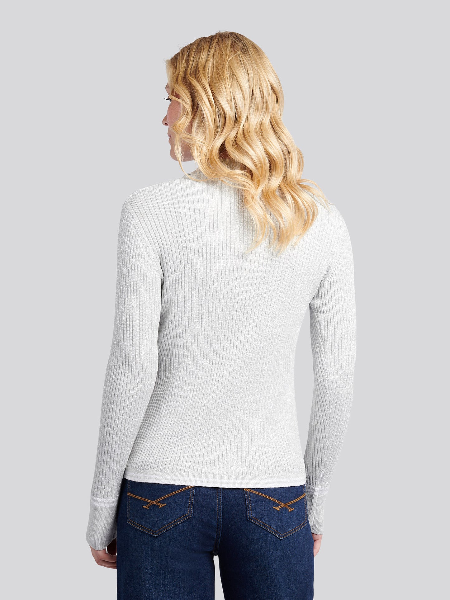 Womens Lurex® Rib Polo Knit in Pearl Grey Marl