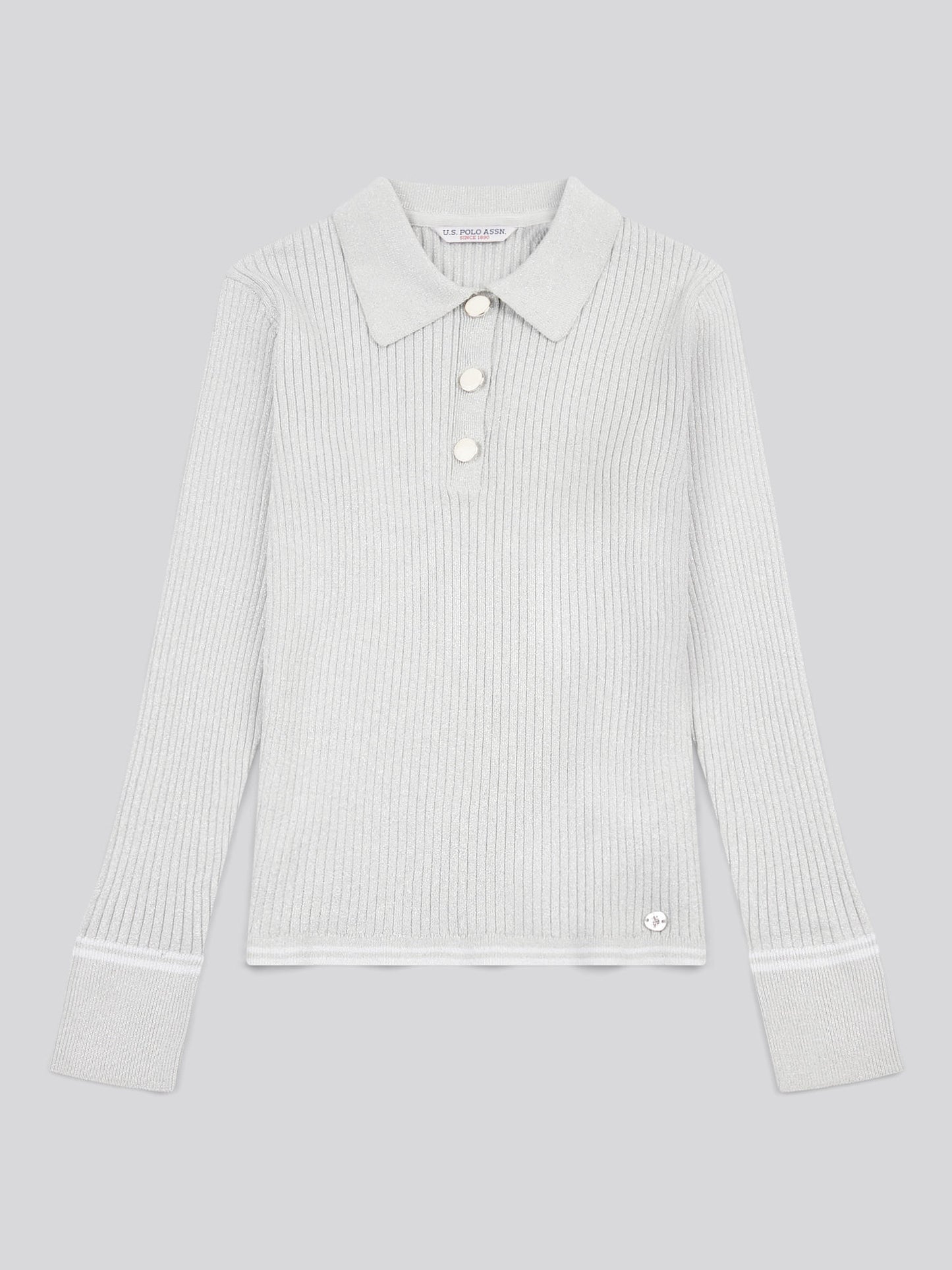 Womens Lurex® Rib Polo Knit in Pearl Grey Marl