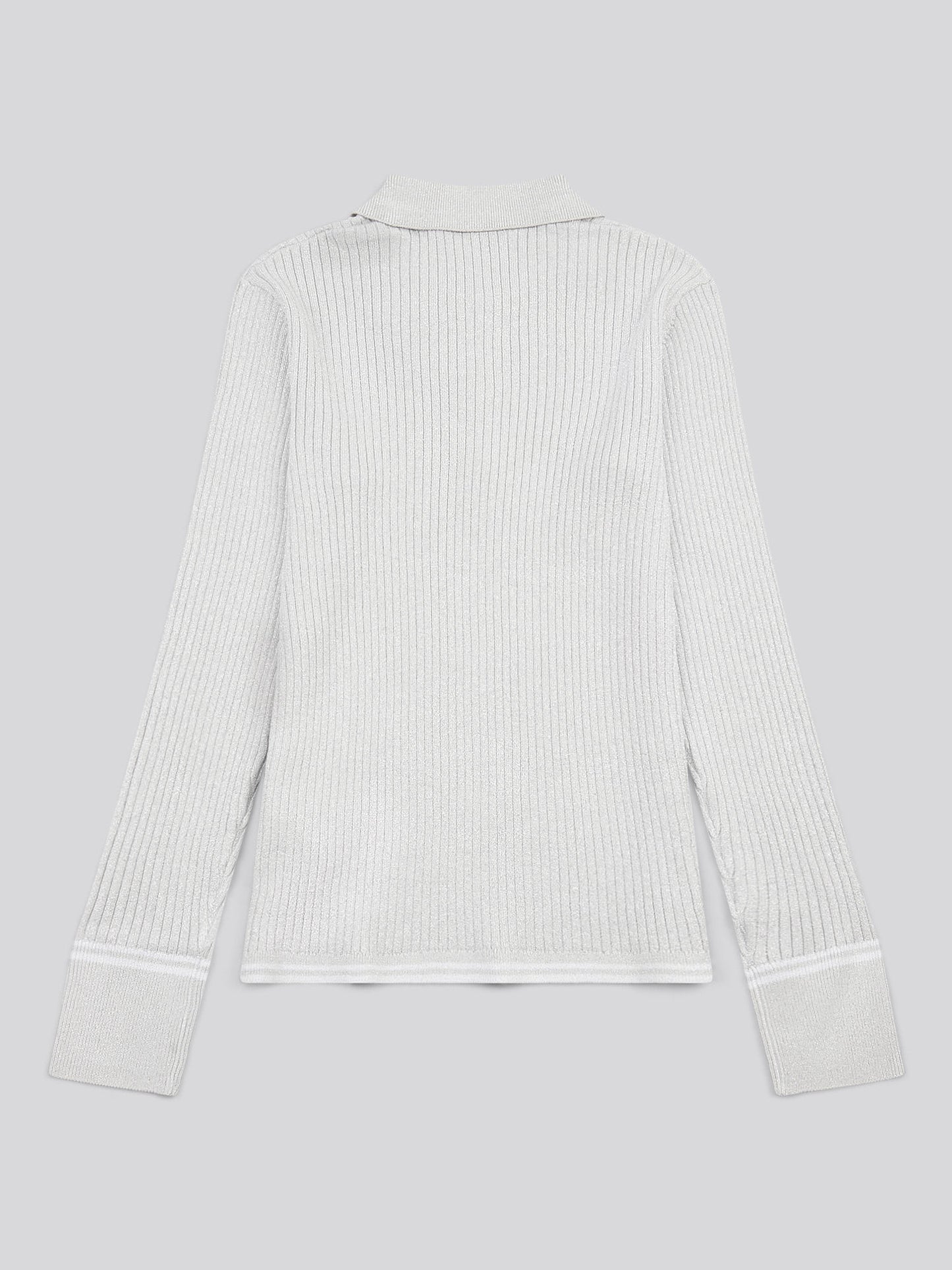 Womens Lurex® Rib Polo Knit in Pearl Grey Marl