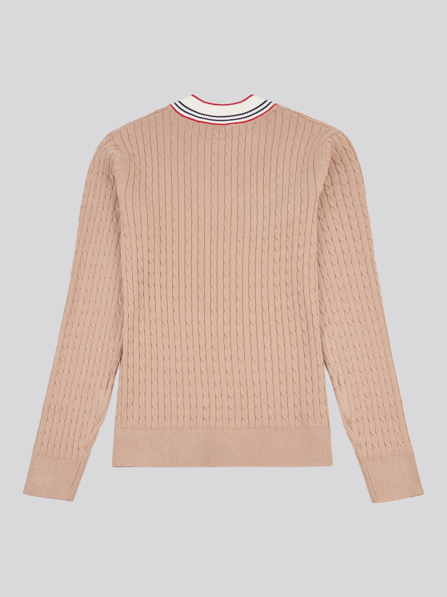 Womens Fine Cable Contrast V-Neck Jumper in Natural