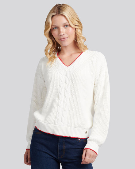 Womens Braid Cable Cricket Jumper in Marshmallow