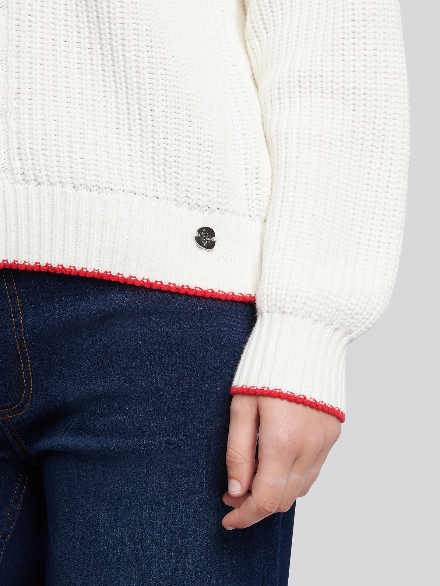 Womens Braid Cable Cricket Jumper in Marshmallow