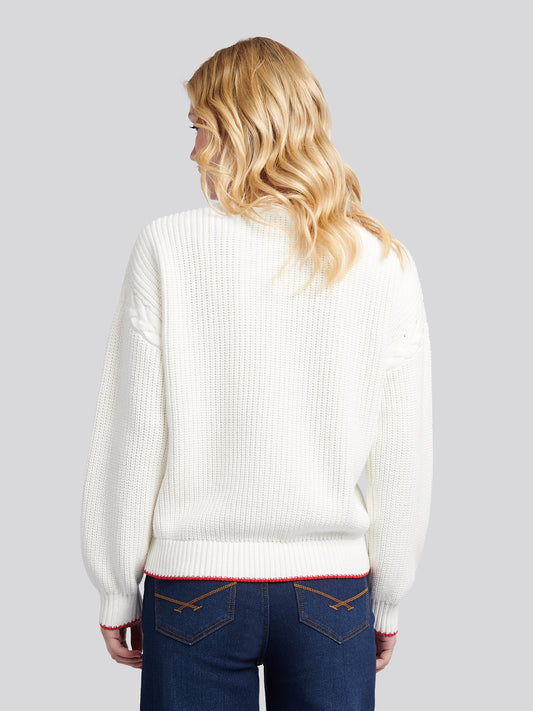 Womens Braid Cable Cricket Jumper in Marshmallow