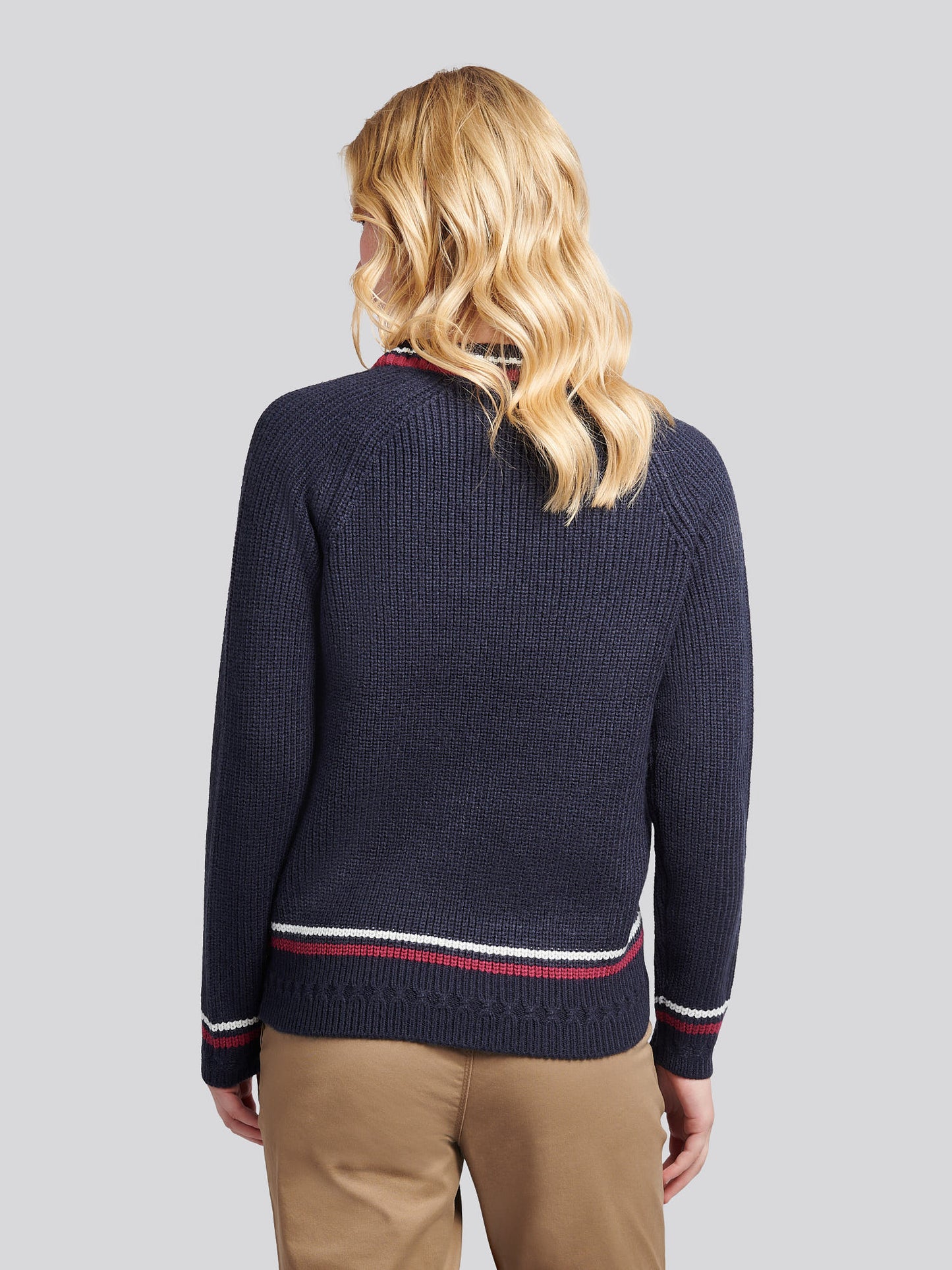 Womens Tri Stripe Tipping Cricket Jumper in Navy Iris