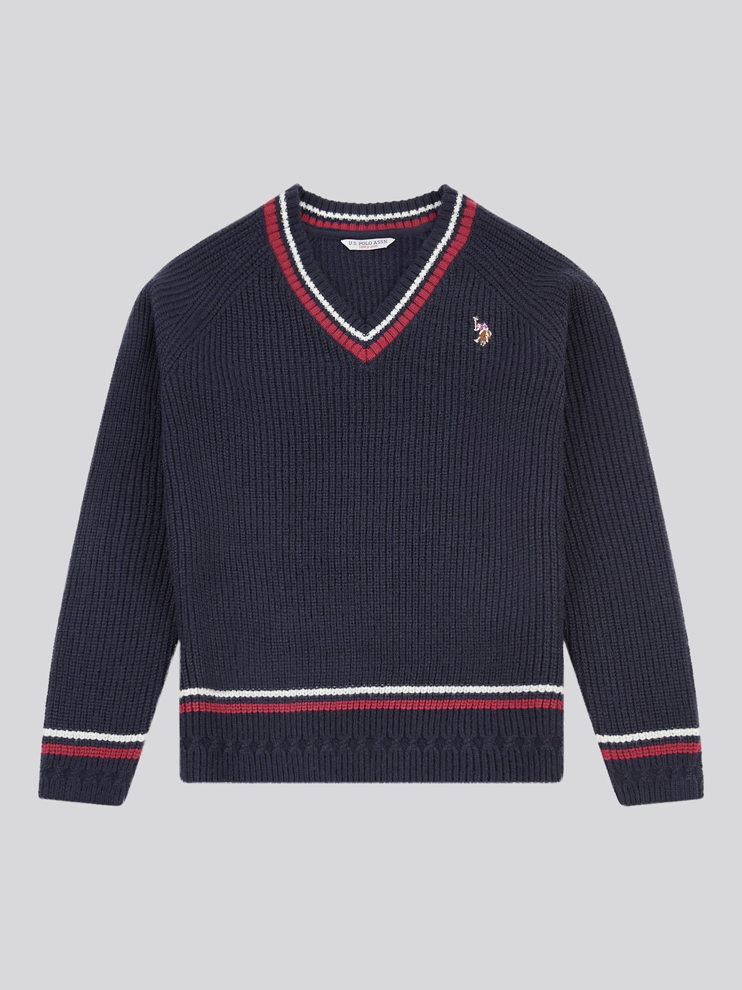 Womens Tri Stripe Tipping Cricket Jumper in Navy Iris