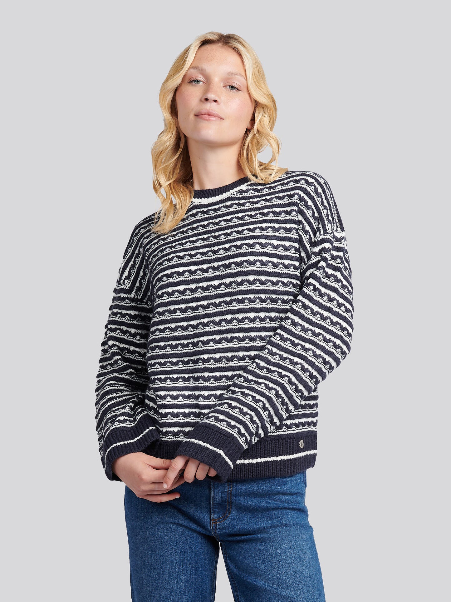 Womens Textured Stripe Jumper in Navy Iris