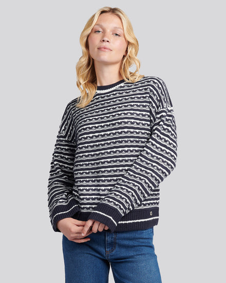 Womens Textured Stripe Jumper in Navy Iris