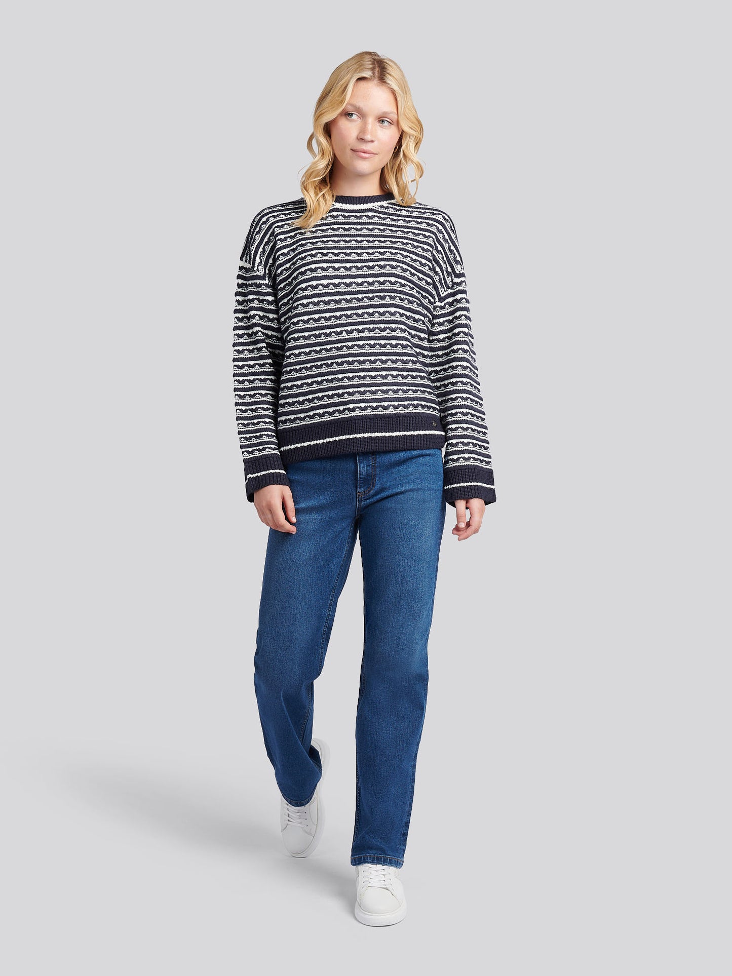 Womens Textured Stripe Jumper in Navy Iris