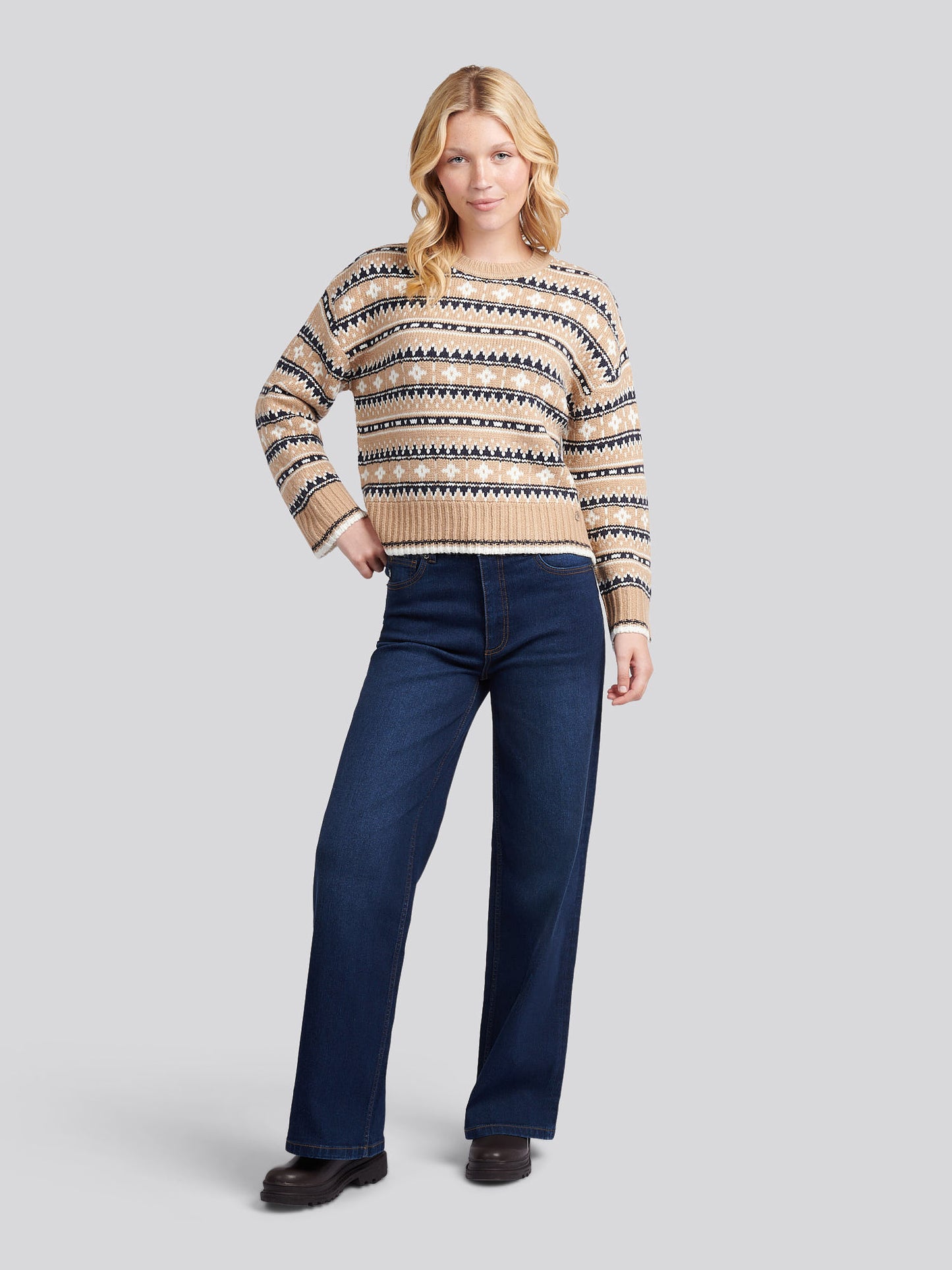 Womens Fair Isle Stripe Jumper in Natural