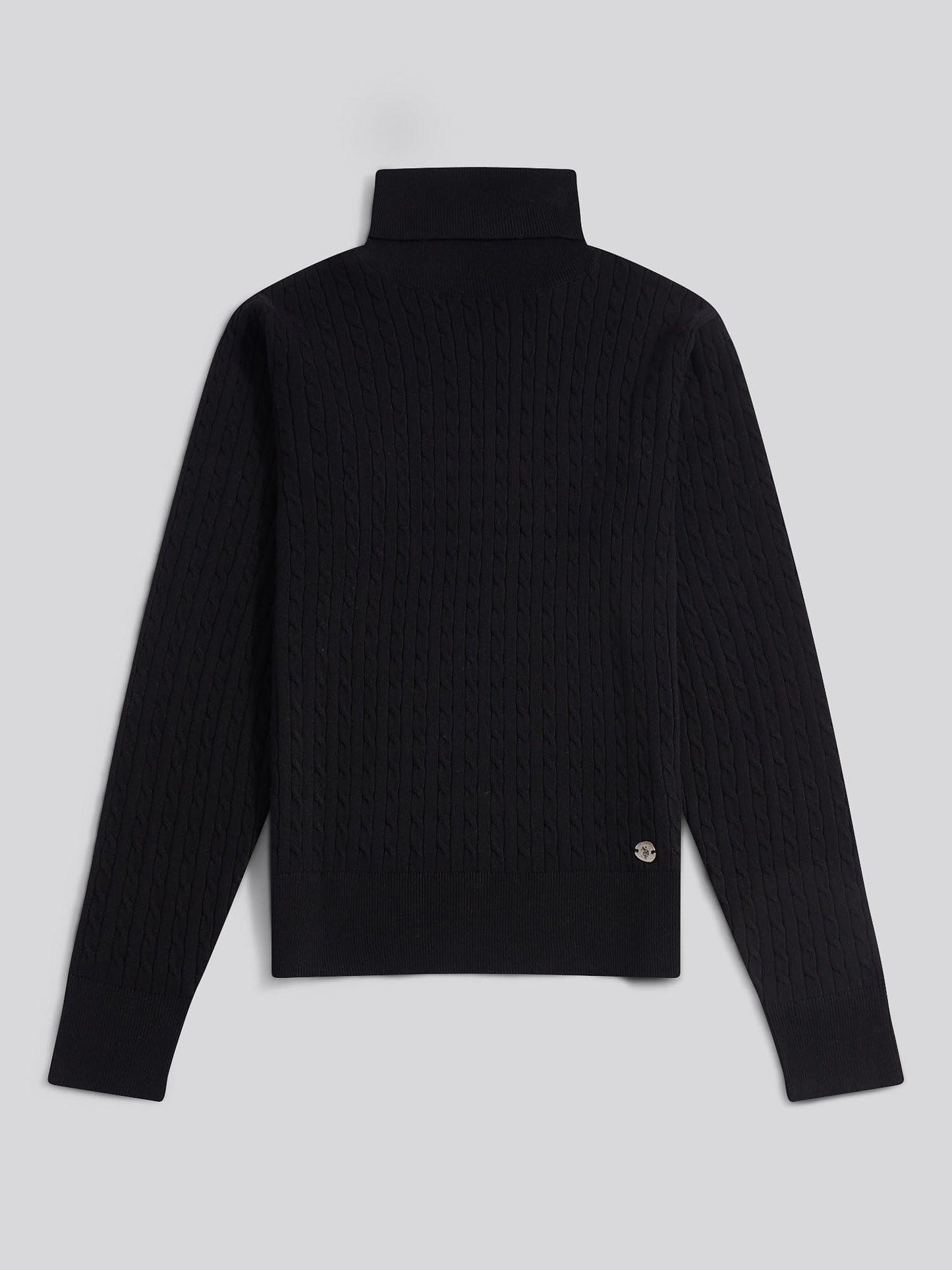 Womens Fine Cable Roll Neck Jumper in Black