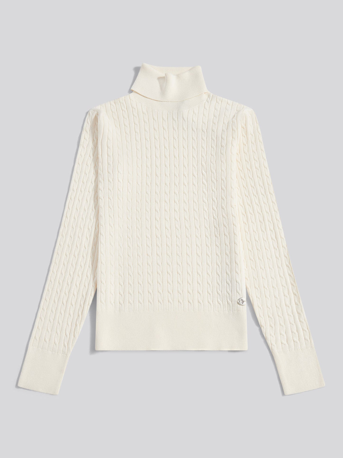 Womens Fine Cable Roll Neck Jumper in Egret