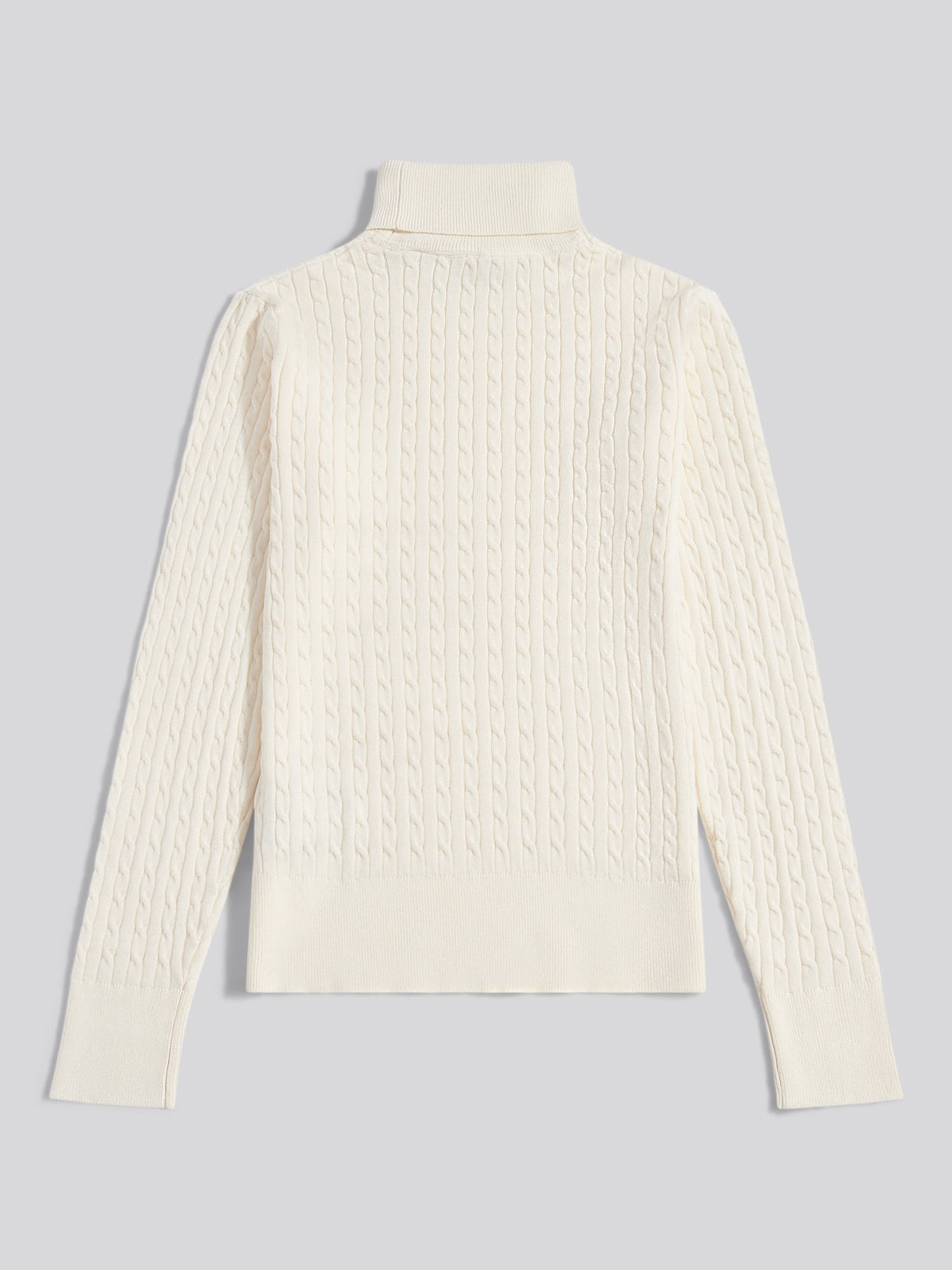 Womens Fine Cable Roll Neck Jumper in Egret