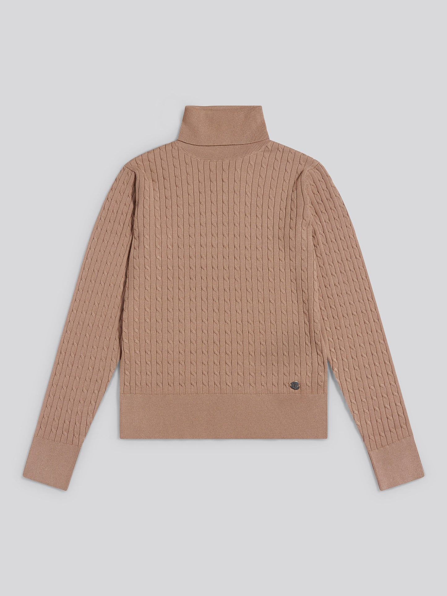 Womens Fine Cable Roll Neck Jumper in Natural