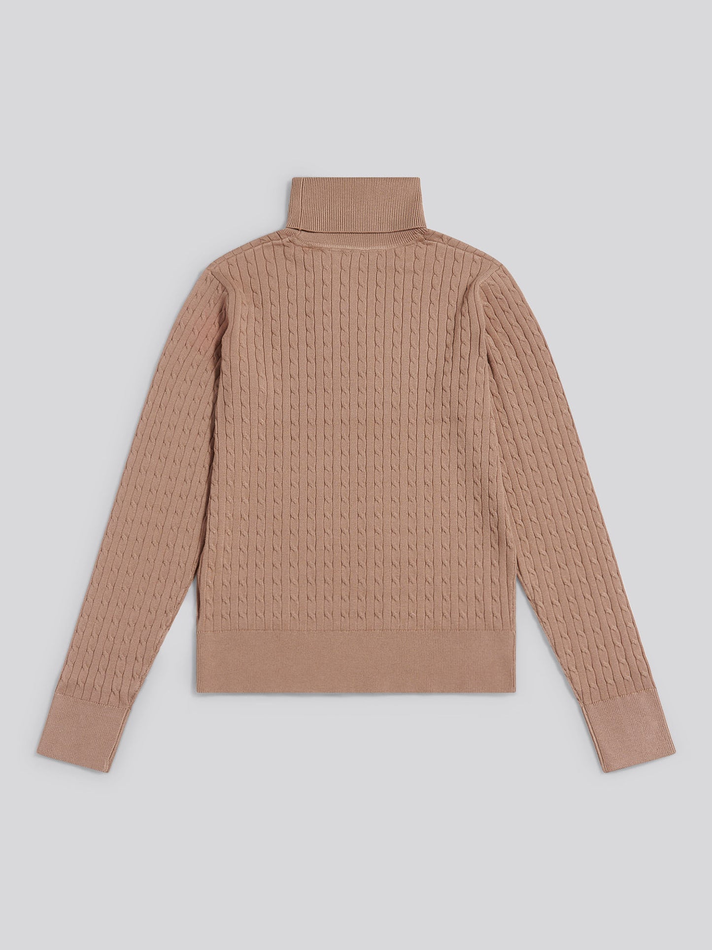 Womens Fine Cable Roll Neck Jumper in Natural