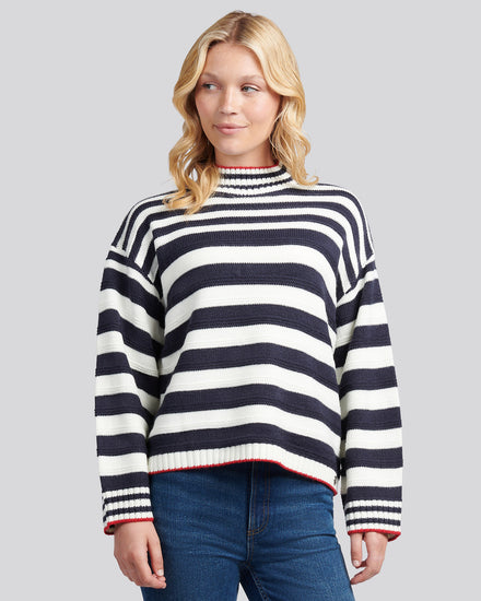 Womens Textured Stripe Mock Neck Jumper in Marshmallow
