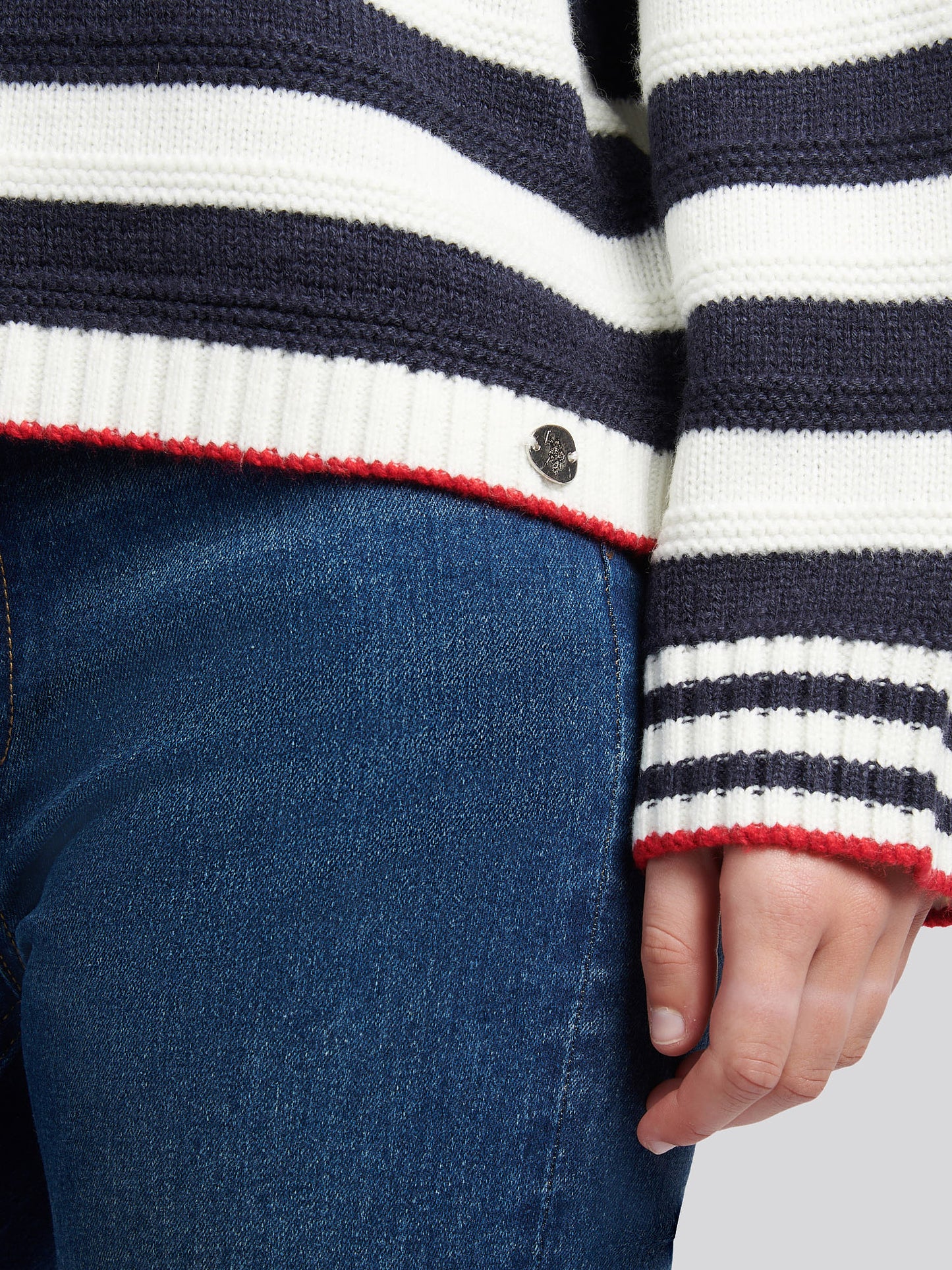 Womens Textured Stripe Mock Neck Jumper in Marshmallow