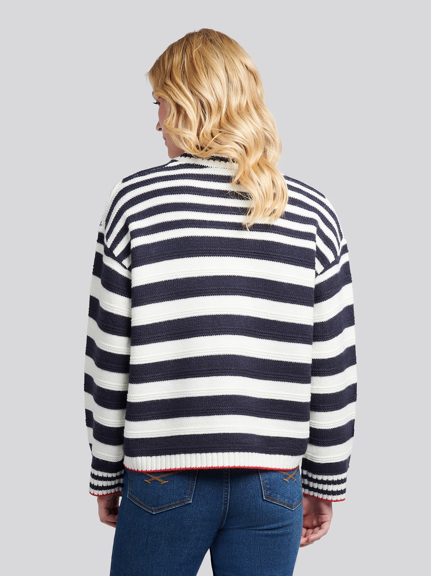 Womens Textured Stripe Mock Neck Jumper in Marshmallow