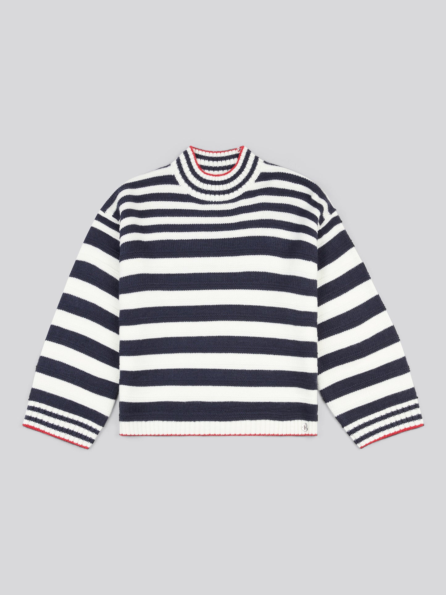 Womens Textured Stripe Mock Neck Jumper in Marshmallow