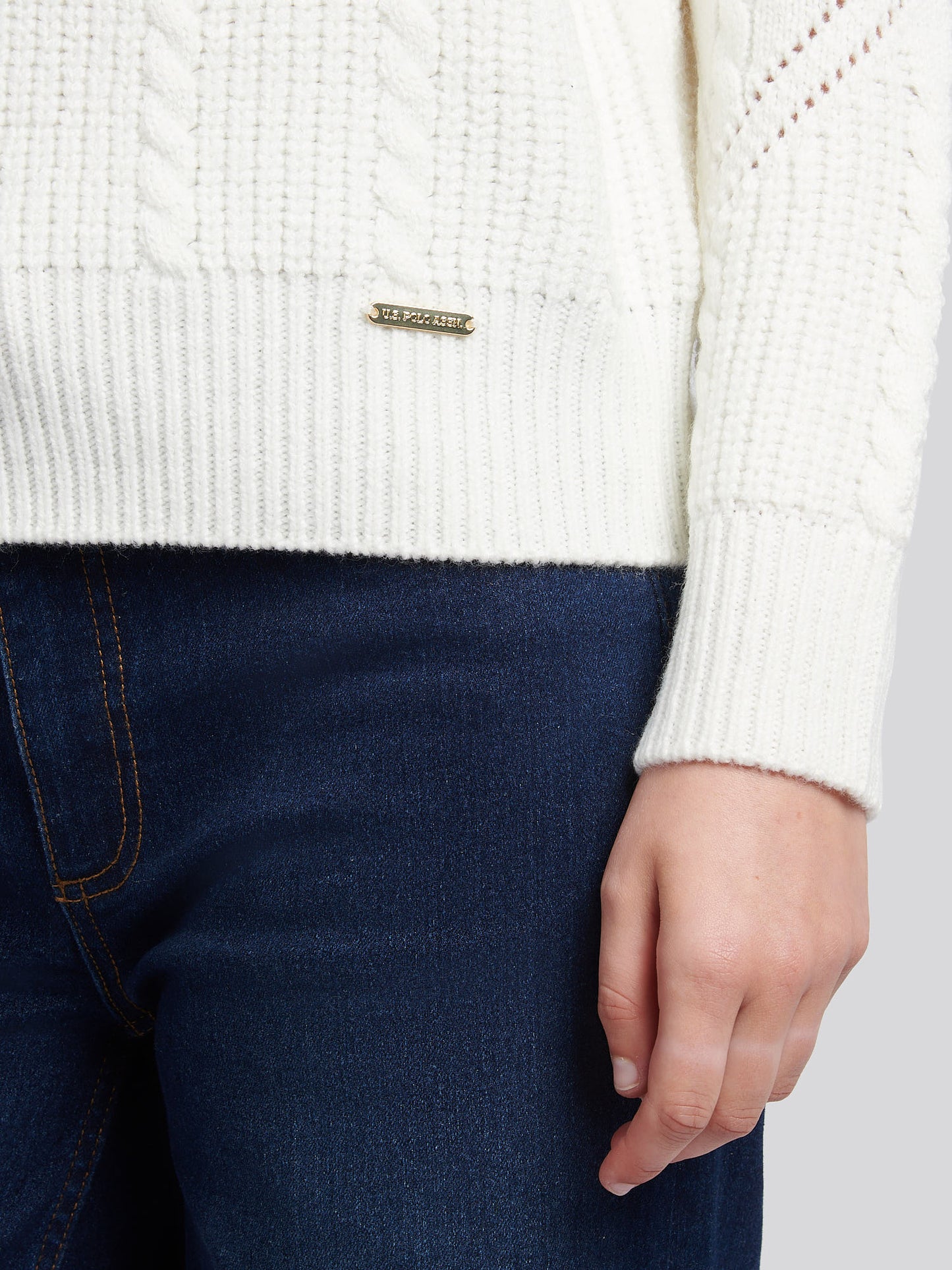 Womens Cable Argyle Mock Neck Jumper in Egret