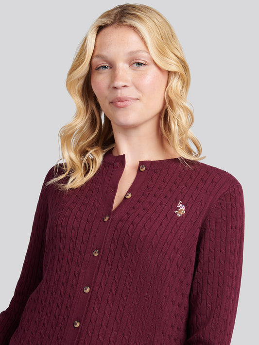 Womens Fine Cable Knit Cardigan in Fig