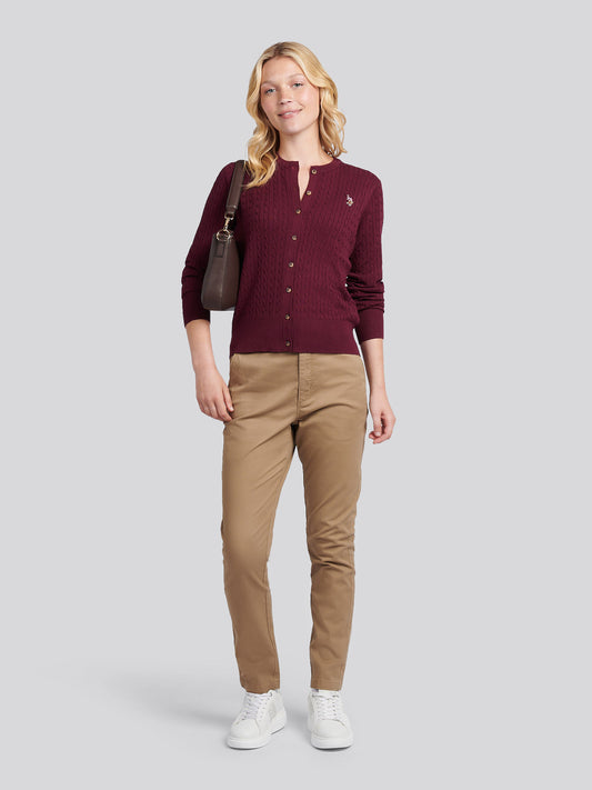 Womens Fine Cable Knit Cardigan in Fig