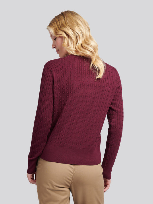 Womens Fine Cable Knit Cardigan in Fig