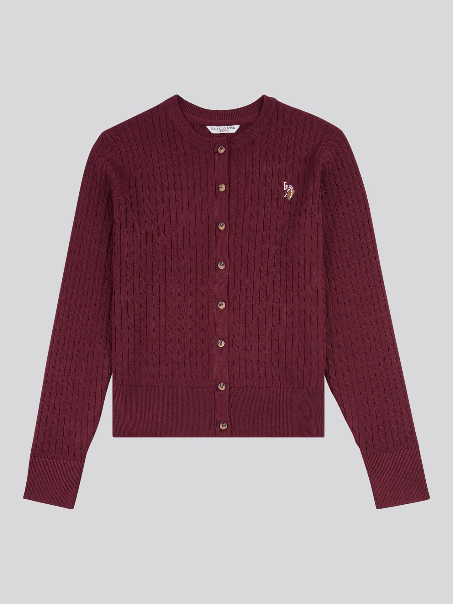 Womens Fine Cable Knit Cardigan in Fig