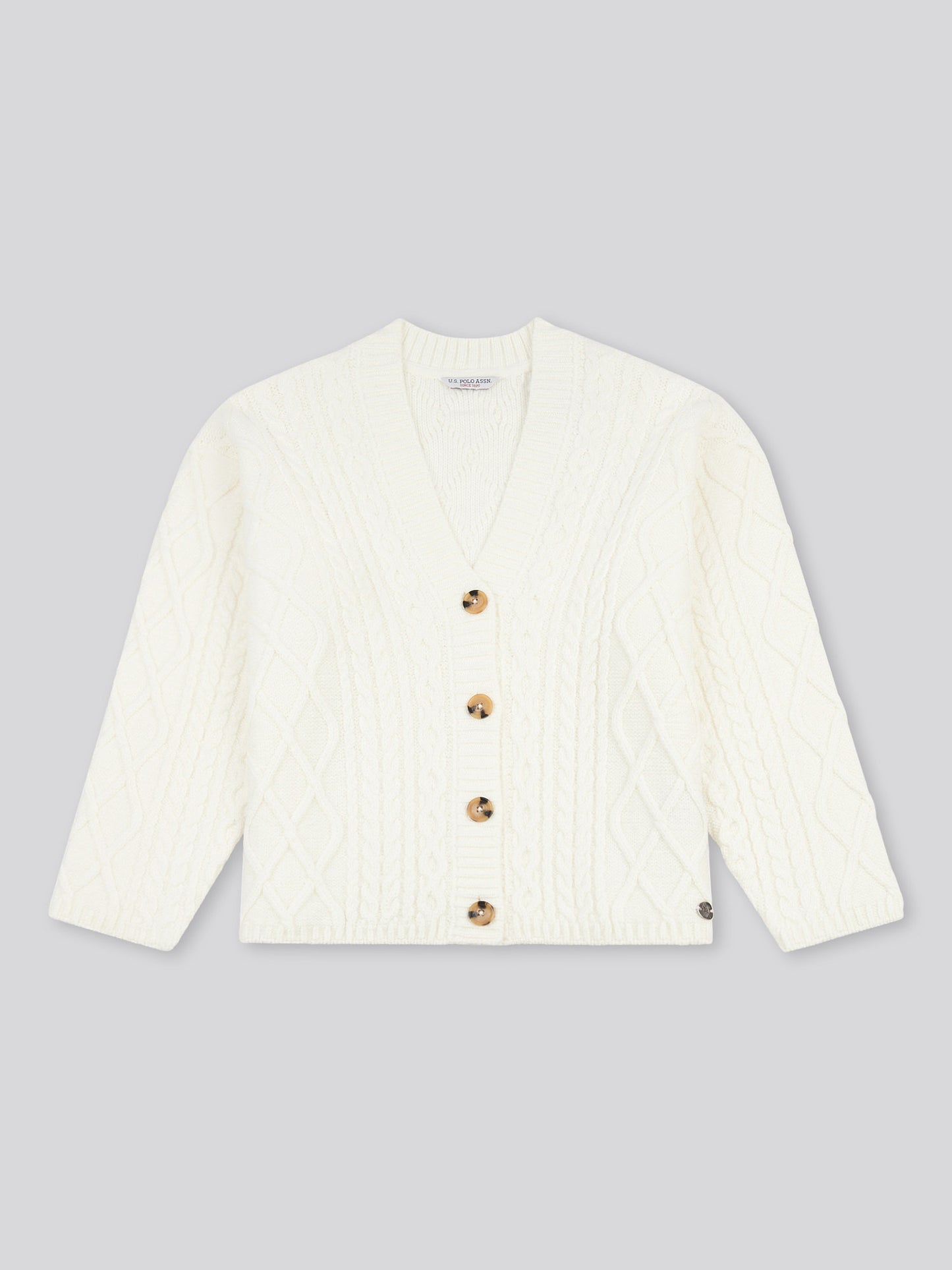 Womens Aran Cable Cardigan in Marshmallow