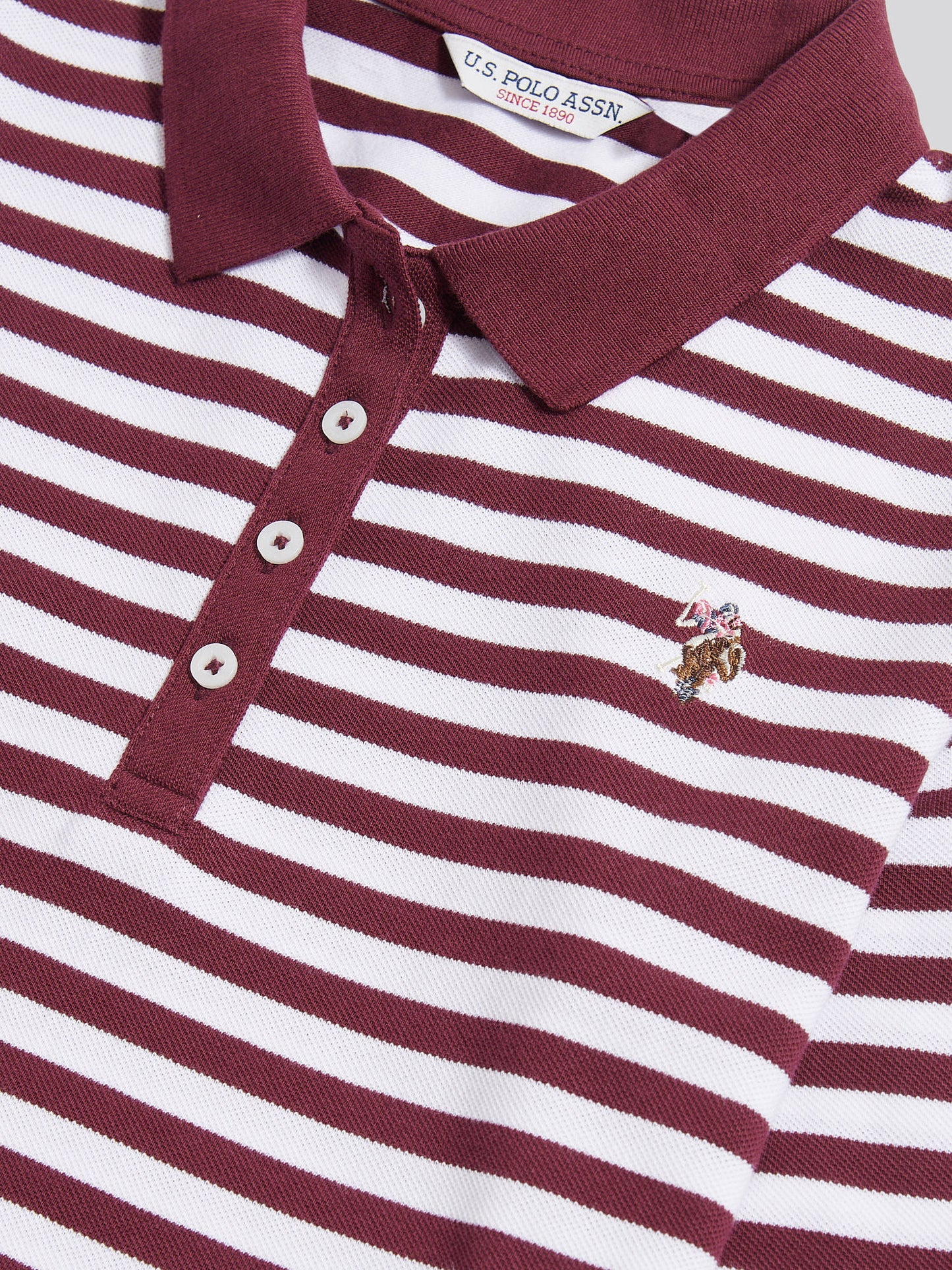 Womens Long Sleeve Stripe Contrast Collar Polo Shirt in Fig