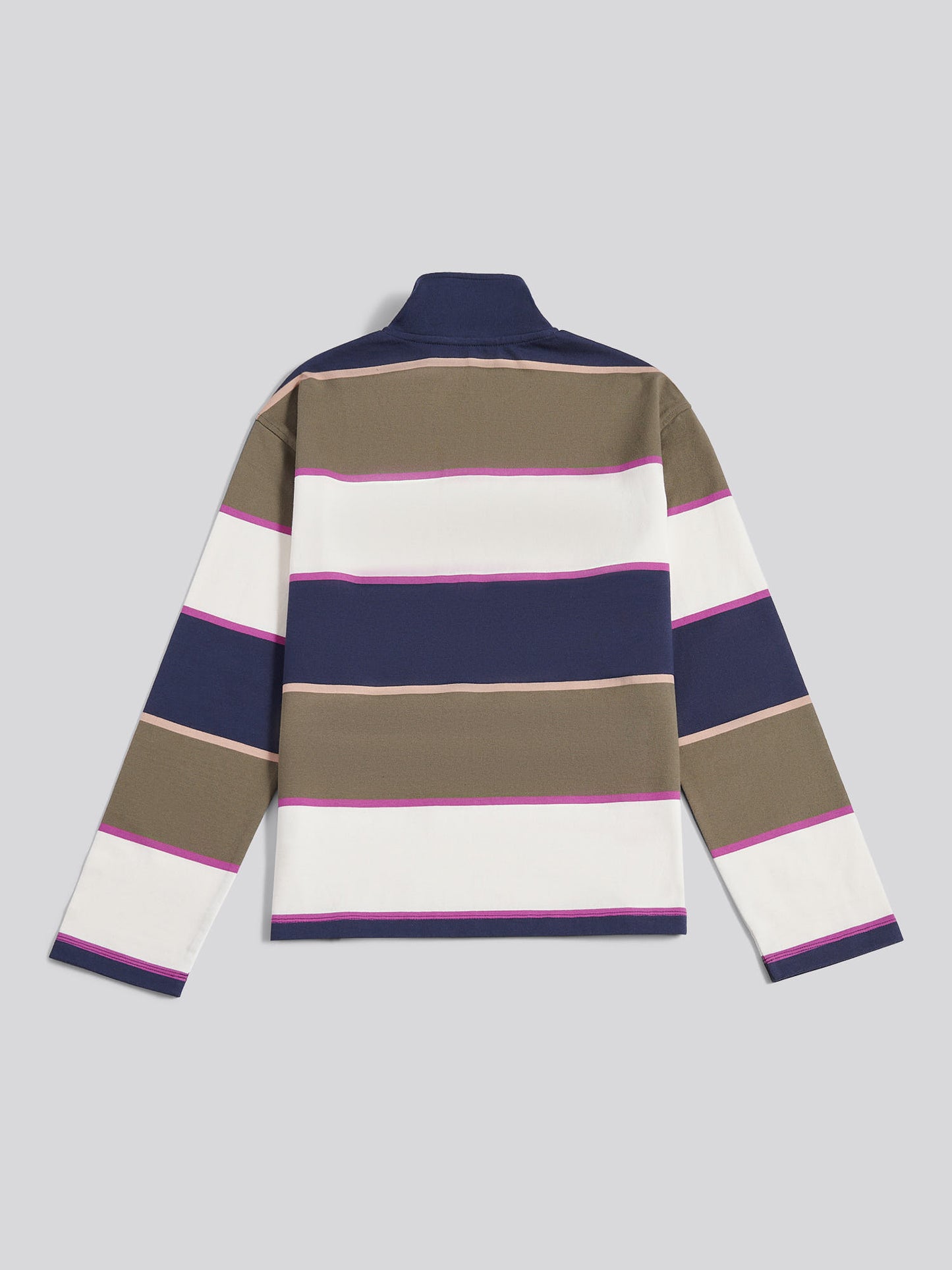 Womens Large Stripe Funnel Neck Rugby Shirt in Kalamata Green