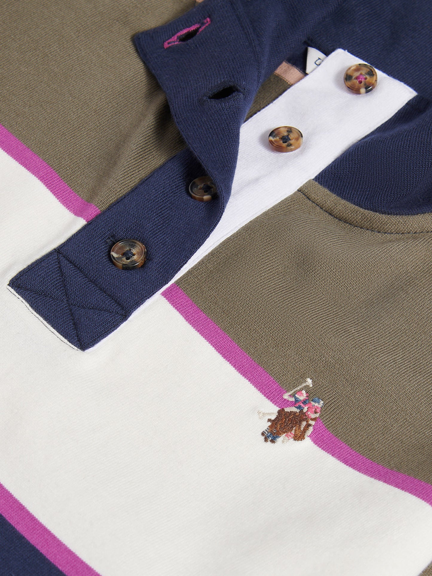 Womens Large Stripe Funnel Neck Rugby Shirt in Kalamata Green