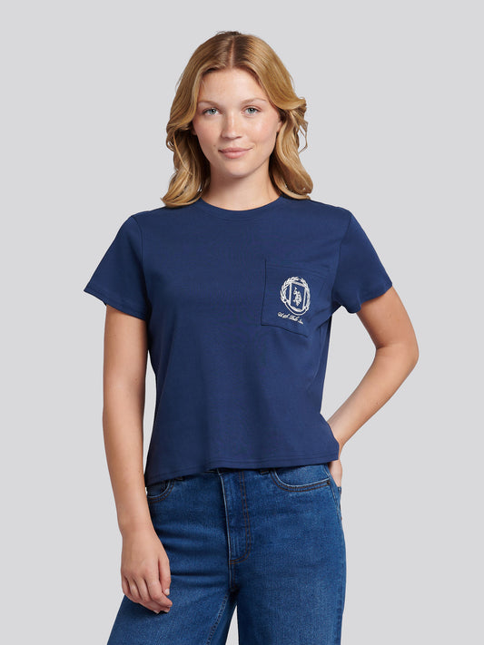 Womens Wreath Graphic T-Shirt in Navy Iris