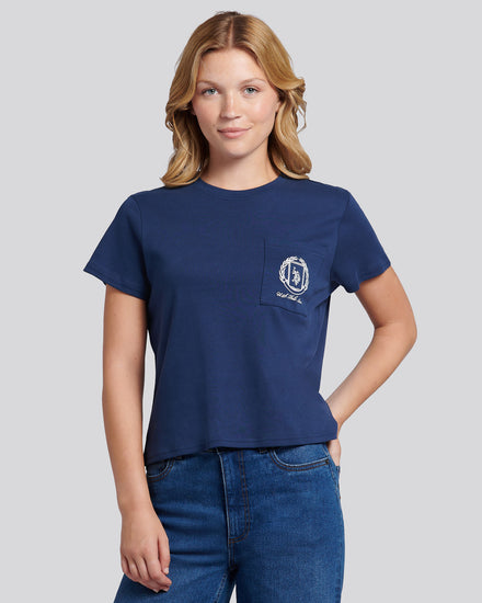 Womens Wreath Graphic T-Shirt in Navy Iris