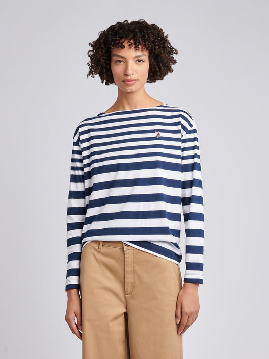 Womens Gradient Stripe Boatneck T-Shirt in Navy Iris